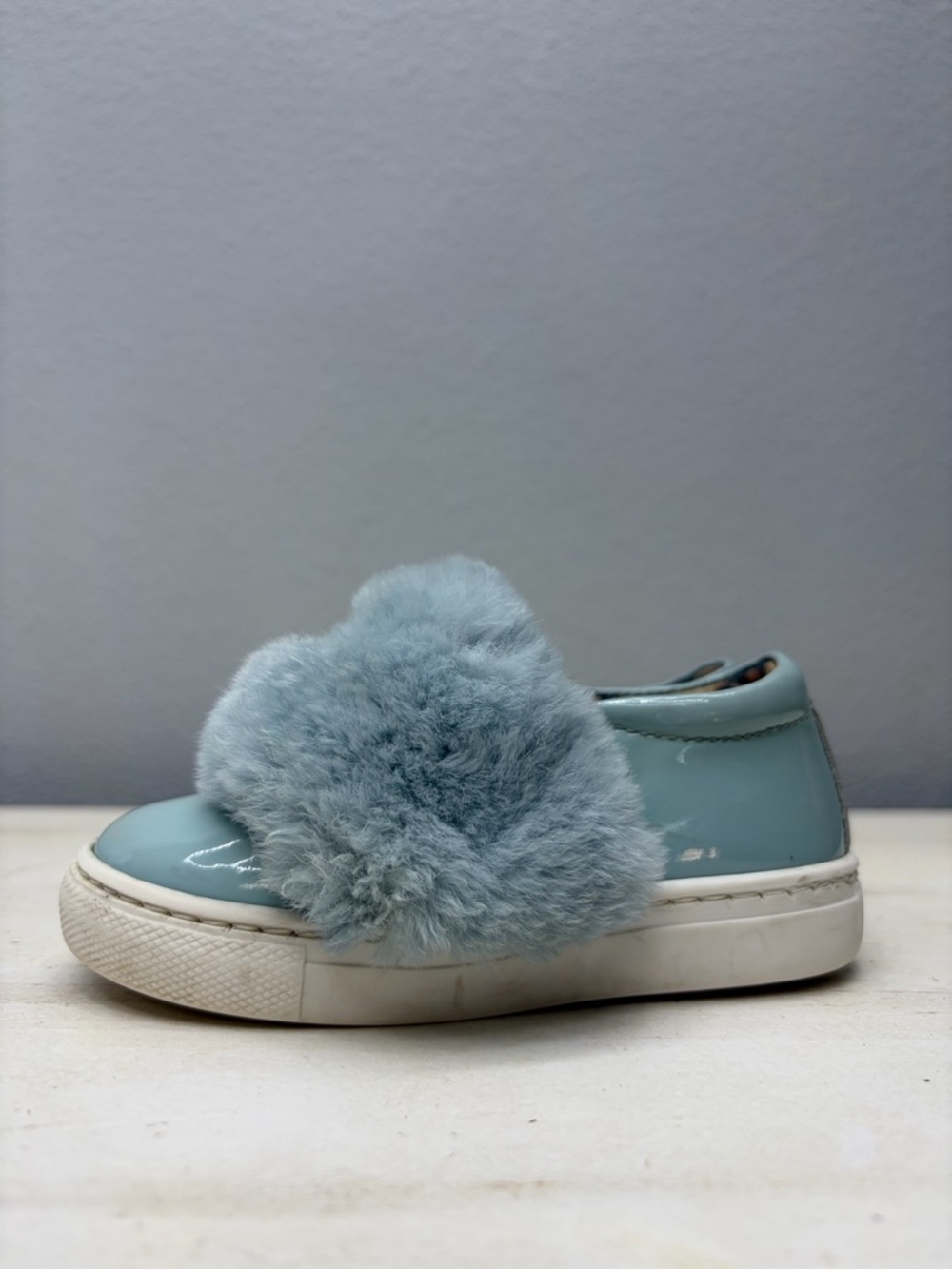 Roberto Cavalli Blue Patent Leather Fuzzy Sneakers Kids Size 22